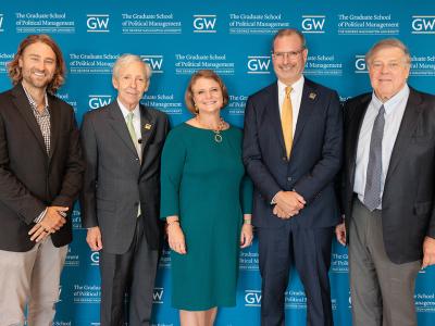 Group of 5 people at the GSPM Pollsters event including faculty and speakers