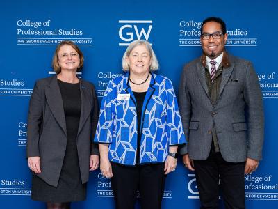 Dean Riddle with GW President and GW Provost
