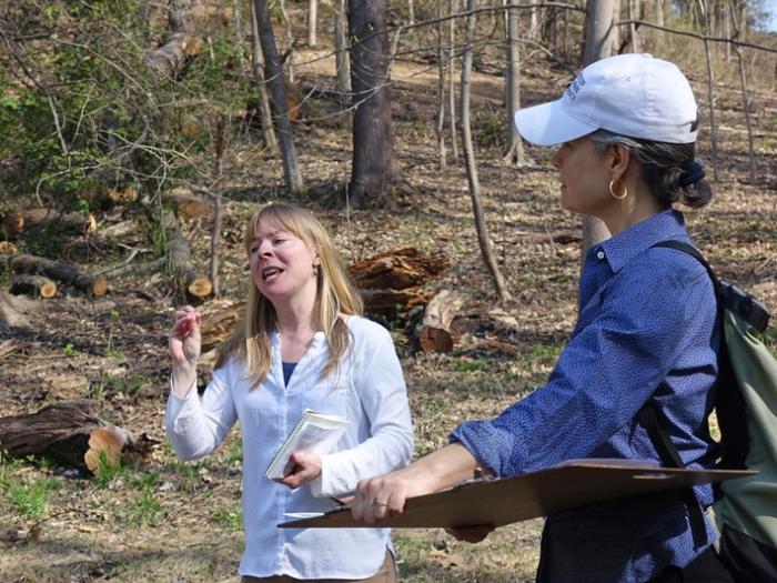 Claudia West (left) and landscape architect, Liza Gilbert (right) during site visit to Dumbarton Oaks Park.