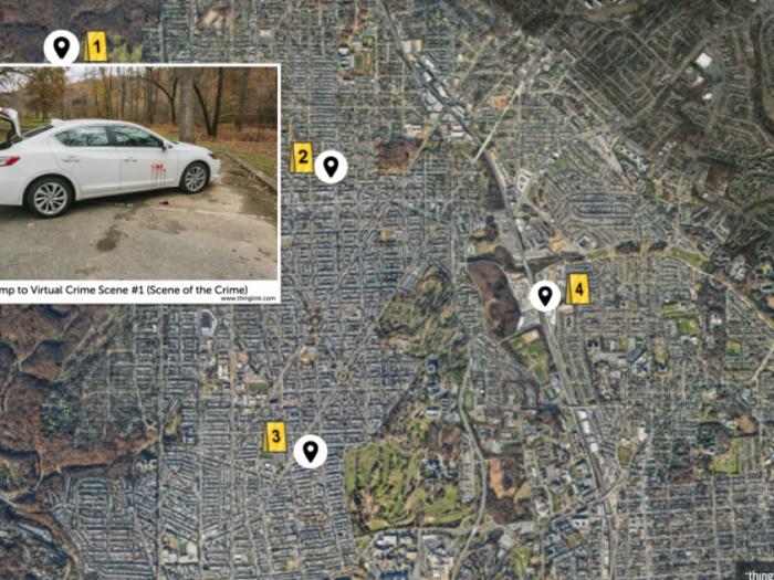 virtual scrime scene simulation with numbers showing evidence locations on a map
