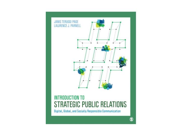 book cover in green and blue with introduction to strategic public realtions on it