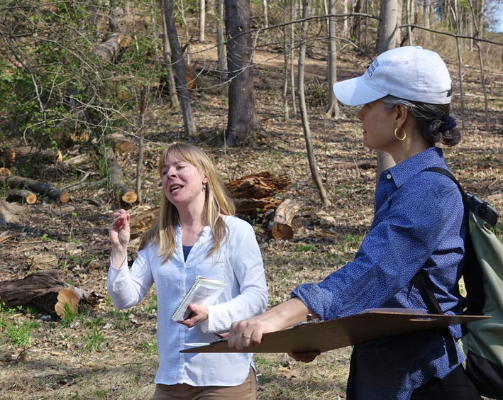 Claudia West (left) and landscape architect, Liza Gilbert (right) during site visit to Dumbarton Oaks Park. 