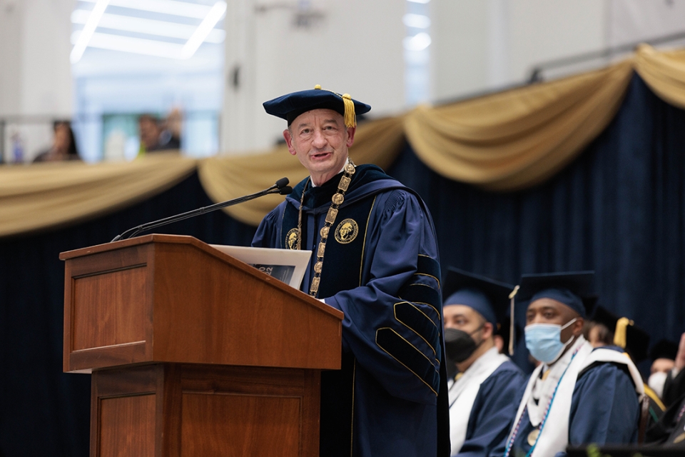 GW President Mark S. Wrighton speaking at the CPS Celebration on May 14.