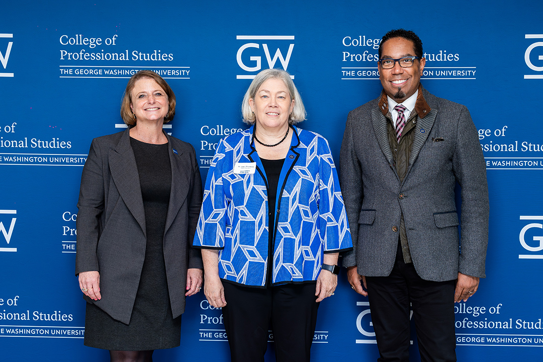 Dean Riddle with GW President and GW Provost