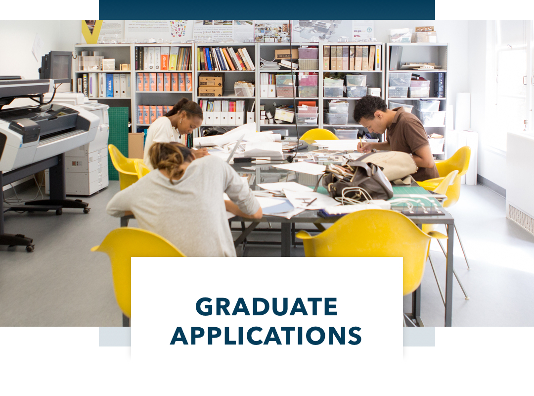 Graduate Applications, students at table studying, books on shelves