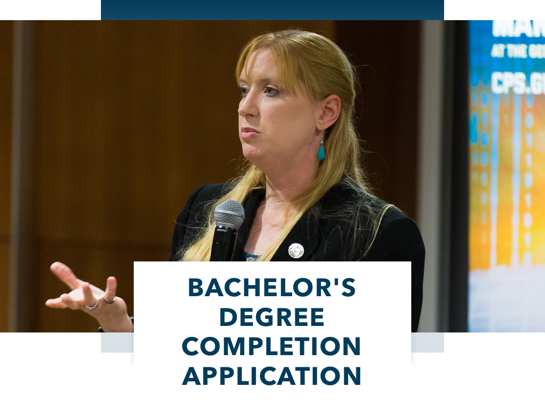 Bachelor's Degree Completion Application, woman with long blonde hair and microphone