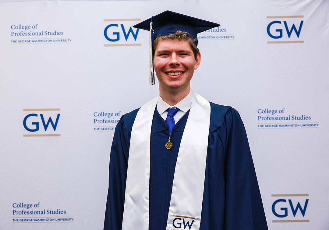 Cameron Peters at May 2018 Graduation. (GW/Drew Santorello)