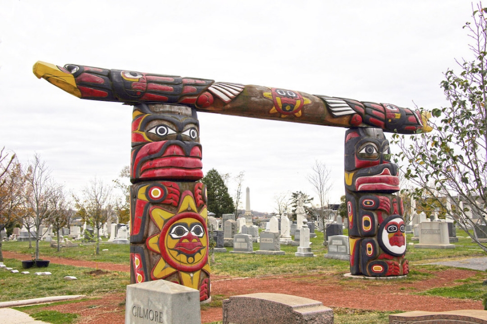 Liberty and Freedom Totem poles in Congressional Cemetery