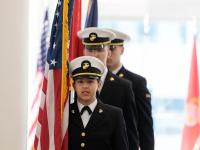 Members of GW's Capital Battalion presented colors at the ceremony.