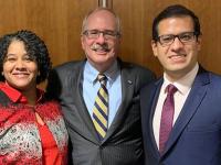 President LeBlanc, center, with 2 GSPM students
