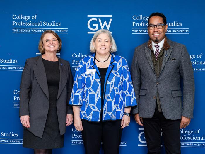 Dean Riddle with GW President and GW Provost