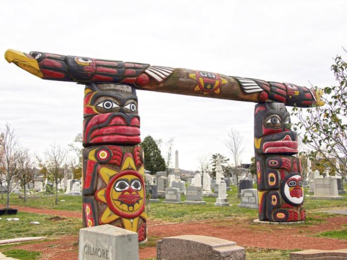 Liberty and Freedom Totem poles in Congressional Cemetery