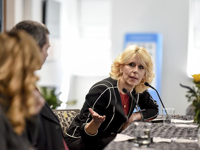 Prof. Connie Uthoff speaking on a panel