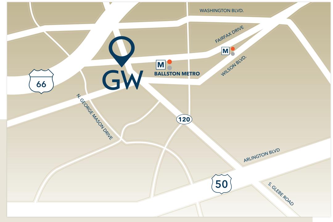 Map of Arlington Campus with metro stops and major roadways like 66 and 50