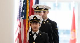 Members of GW's Capital Battalion presented colors at the ceremony.